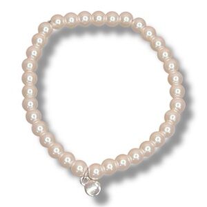 Vintage Pearly Style Bracelet Classic Retro Stretch Ivory White Silver Charm